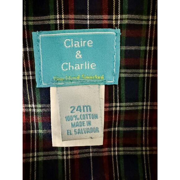 NWT Claire & Charlie Blue Plaid Smocked Emergency Vehicles Longall Classic 24M - Picture 5 of 7